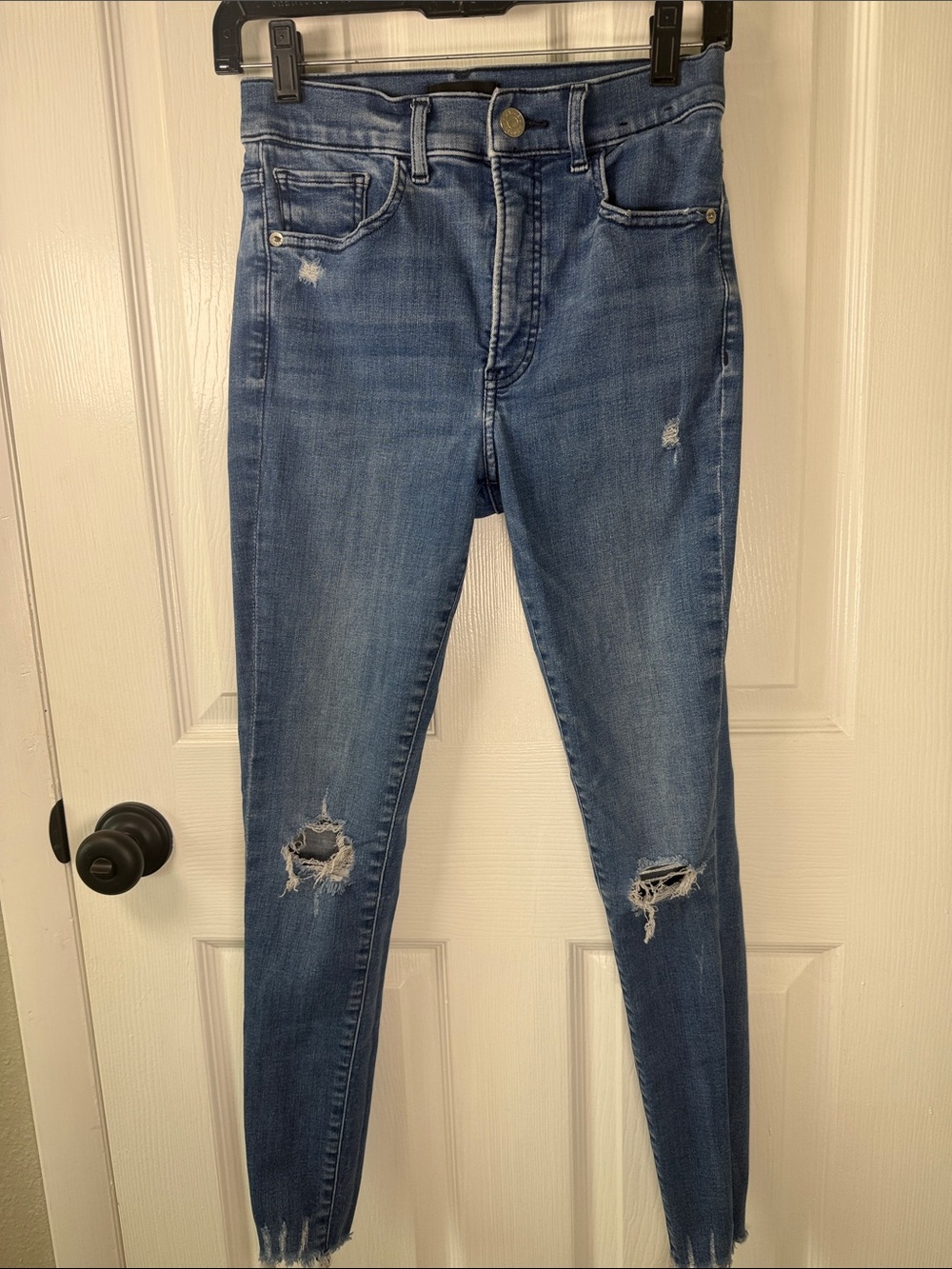 Express Women's Medium Blue Distressed Skinny Jeans